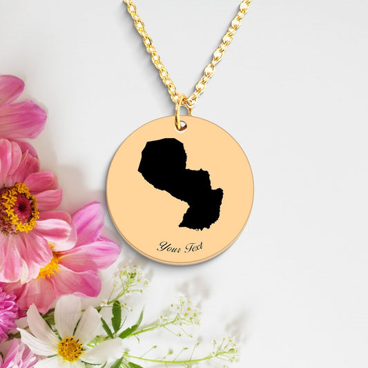Paraguay Country Map Necklace, Your Name Necklace, Minimalist Necklace, Personalized Gift, Silver Necklace, Gift For Him Her