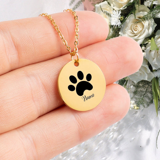 Paw Print Pendant Necklace for Devoted Dog Moms, dog lover necklace, your name jewelry, gift for him, christmas gift, minimalist necklace