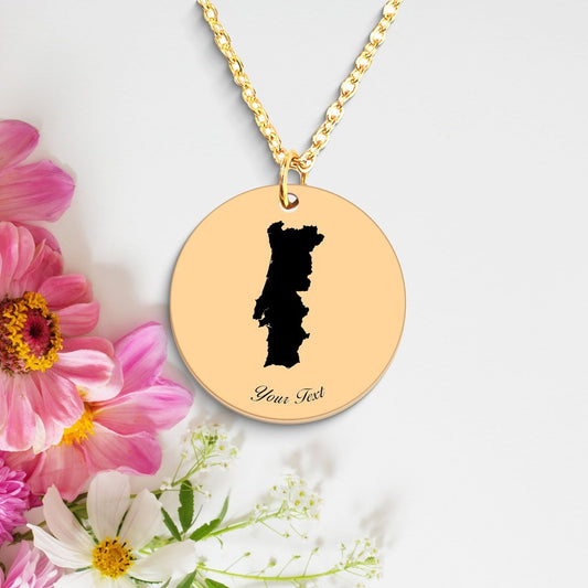 Portugal Country Map Necklace, Your Name Necklace, Minimalist Necklace, Personalized Gift, Silver Necklace, Gift For Him Her