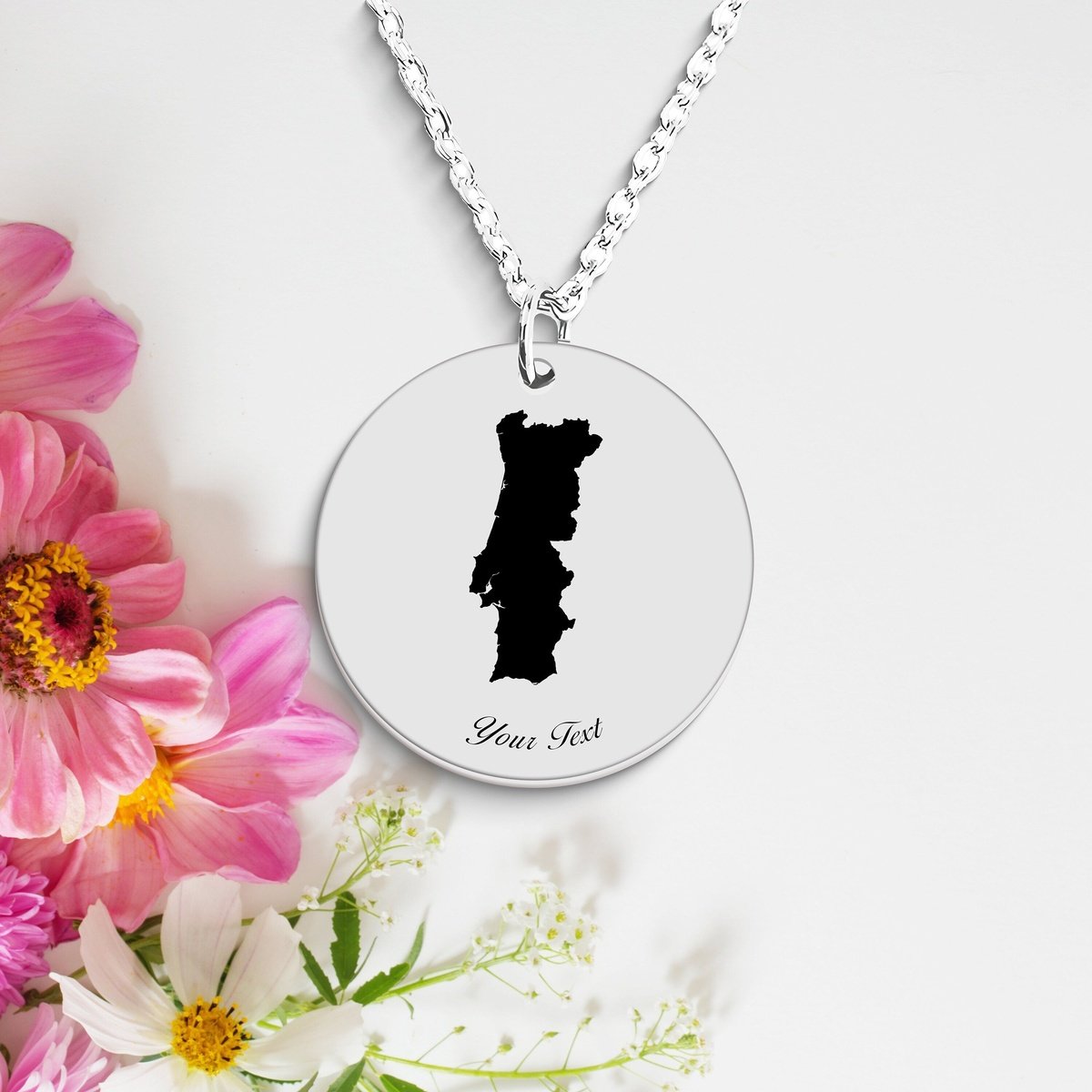 Portugal Country Map Necklace, Your Name Necklace, Minimalist Necklace, Personalized Gift, Silver Necklace, Gift For Him Her