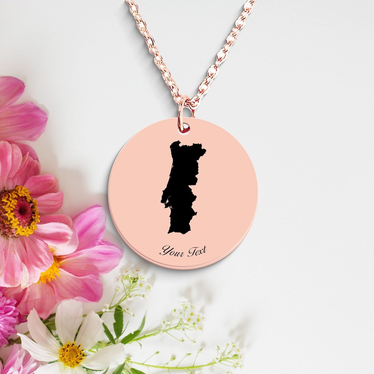 Portugal Country Map Necklace, Your Name Necklace, Minimalist Necklace, Personalized Gift, Silver Necklace, Gift For Him Her
