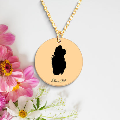 Qatar Country Map Necklace, Your Name Necklace, Minimalist Necklace, Personalized Gift, Silver Necklace, Gift For Him Her