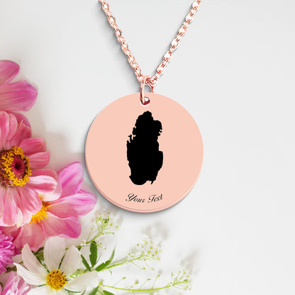 Qatar Country Map Necklace, Your Name Necklace, Minimalist Necklace, Personalized Gift, Silver Necklace, Gift For Him Her