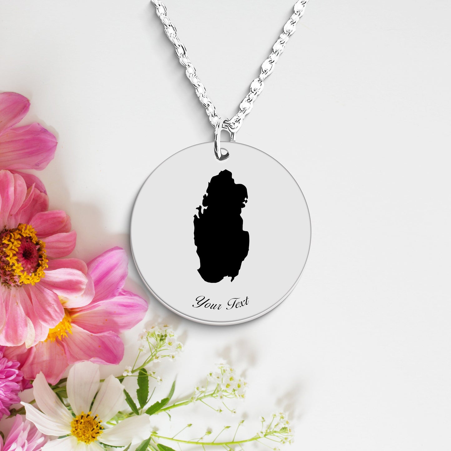 Qatar Country Map Necklace, Your Name Necklace, Minimalist Necklace, Personalized Gift, Silver Necklace, Gift For Him Her