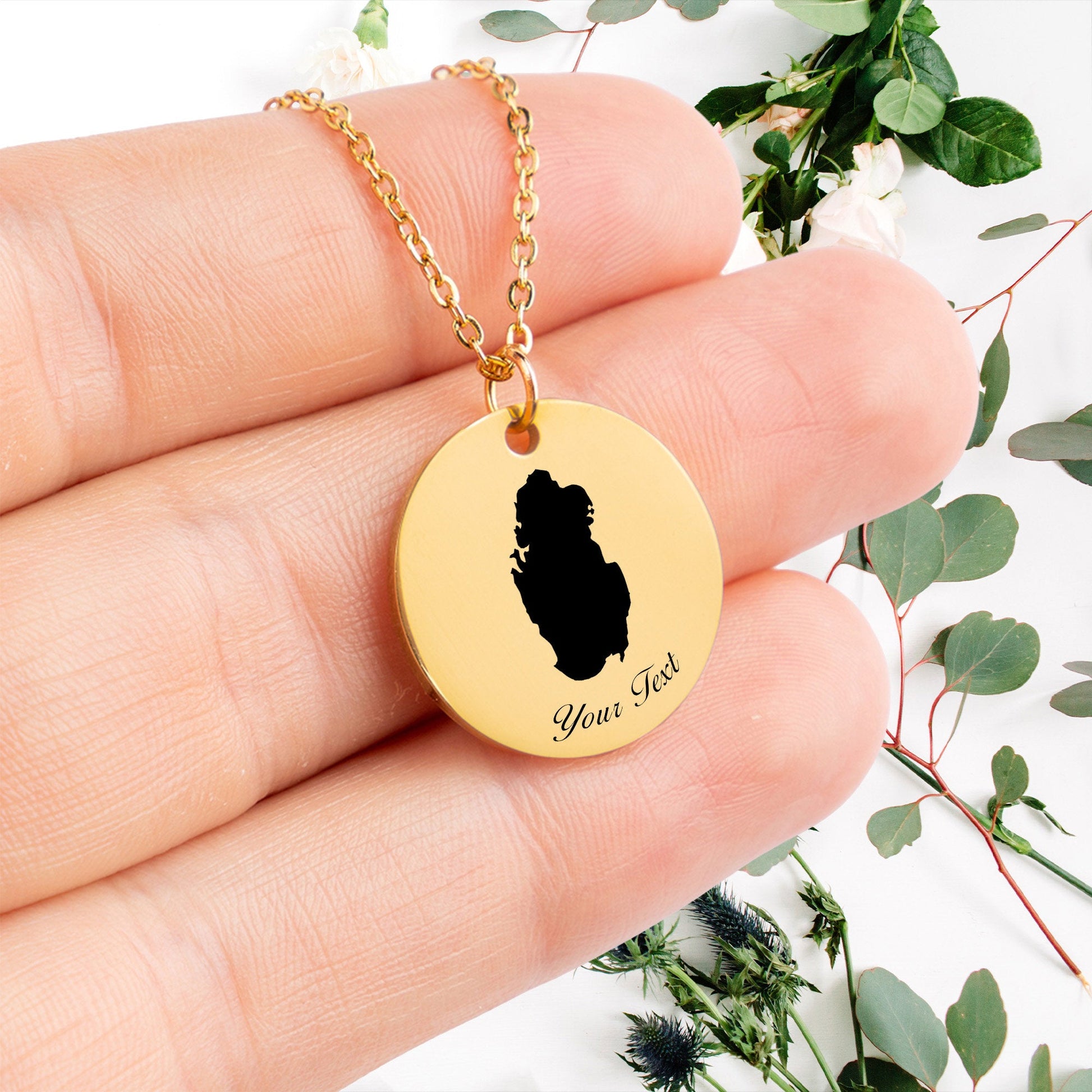 Qatar Country Map Necklace, Your Name Necklace, Minimalist Necklace, Personalized Gift, Silver Necklace, Gift For Him Her