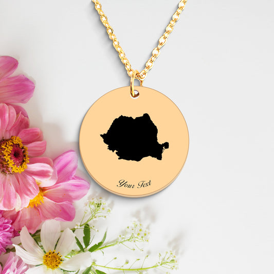 Romania Country Map Necklace, Your Name Necklace, Minimalist Necklace, Personalized Gift, Silver Necklace, Gift For Him Her